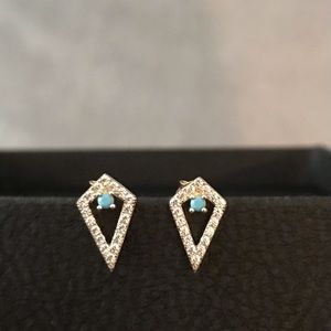 Vanessa Mooney gold and turquoise earrings with rhinestones